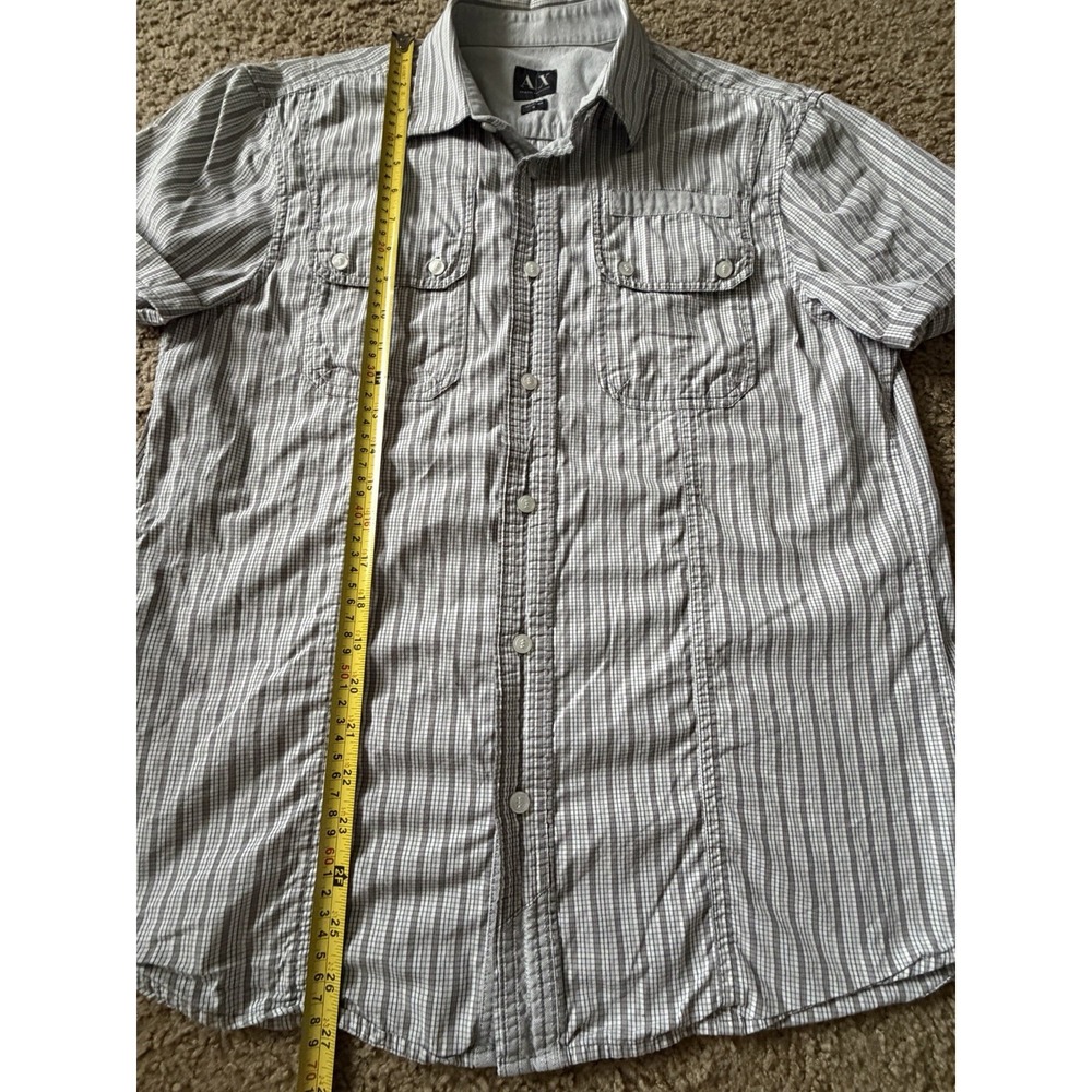 Armani Exchange Short Sleeve Button Up Shirt White Gray Check Pocket Medium JBHS - Picture 5 of 10
